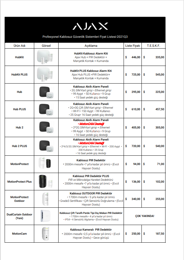 Ajax Fiyat Listesi